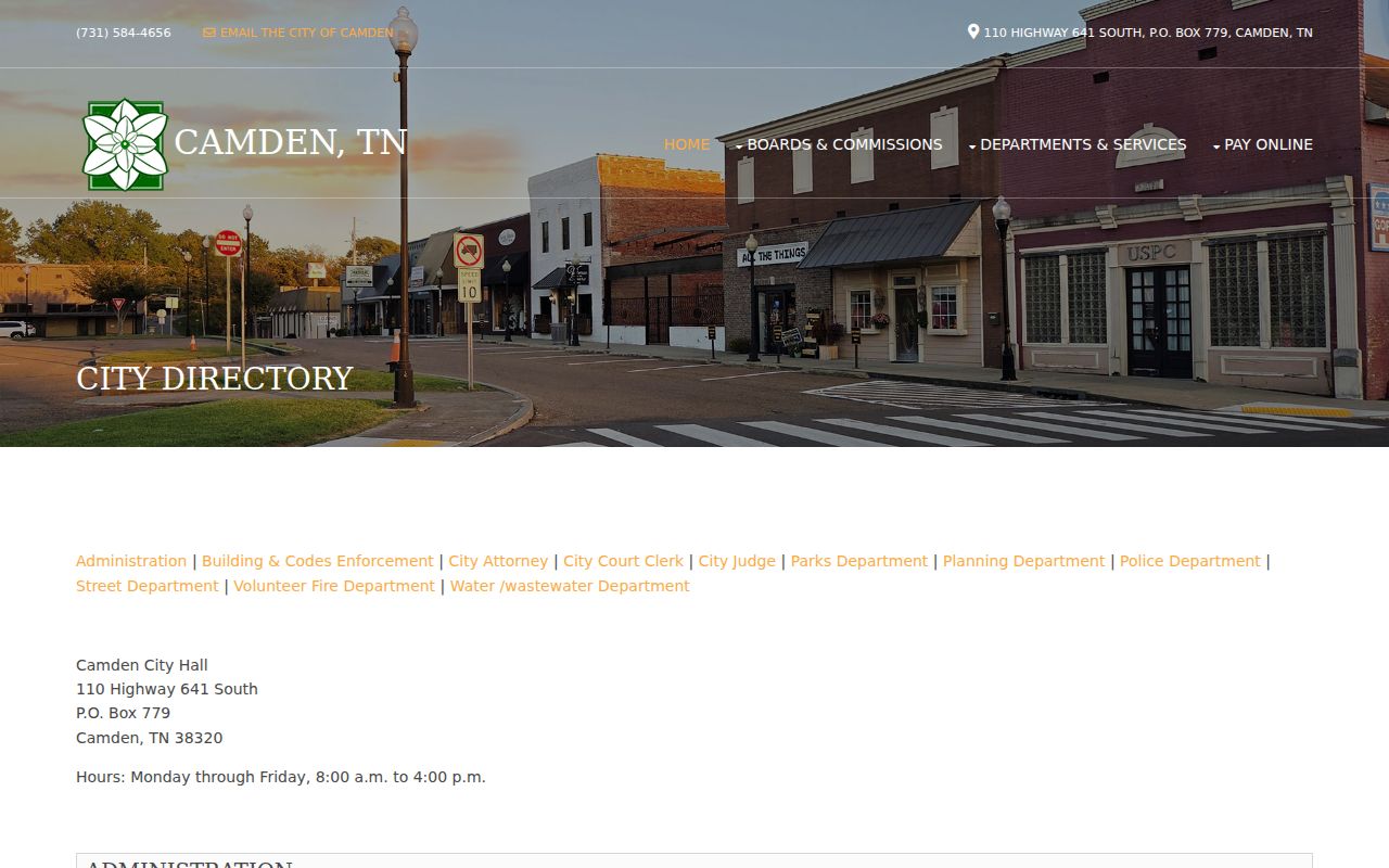 Camden municipal contact directory with the city court clerk contact