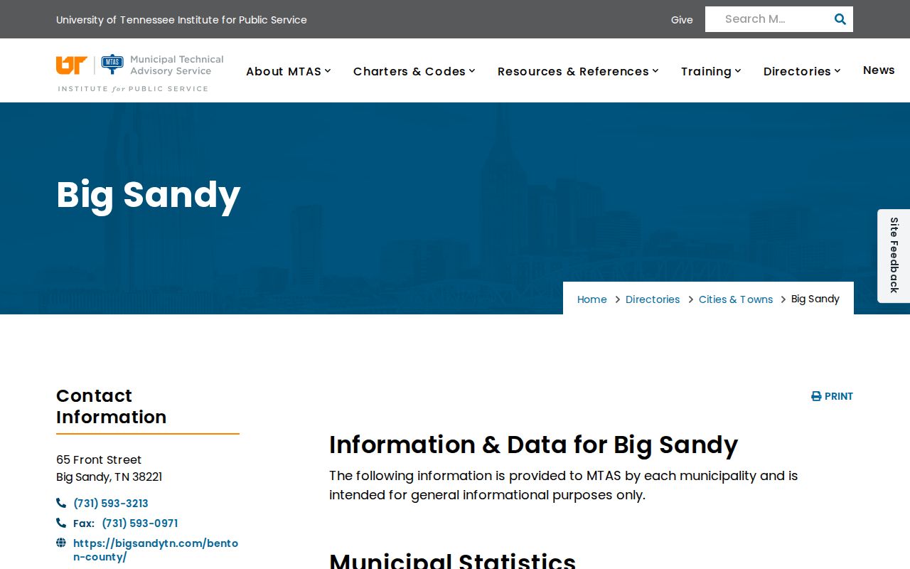 Municipal directory listing Big Sandy's clerk, court, judge, and police contacts