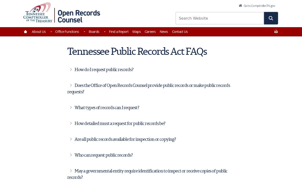 Tennessee Public Records Act guidance about inspection, copies, and fees