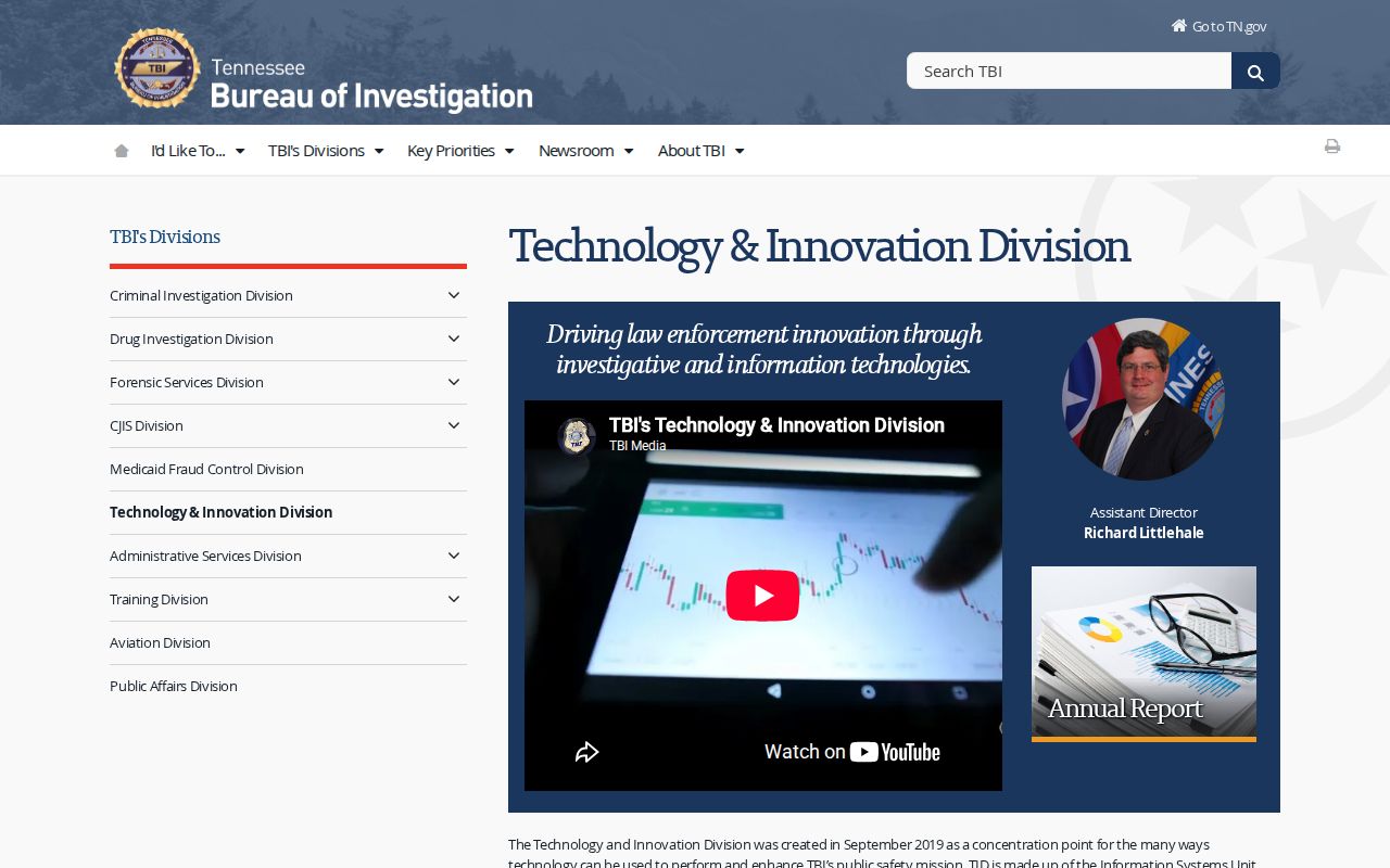 TBI Criminal Intelligence Unit page describing the fugitive program