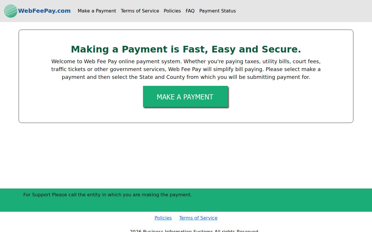 WebFeePay generic state and county payment selection screen