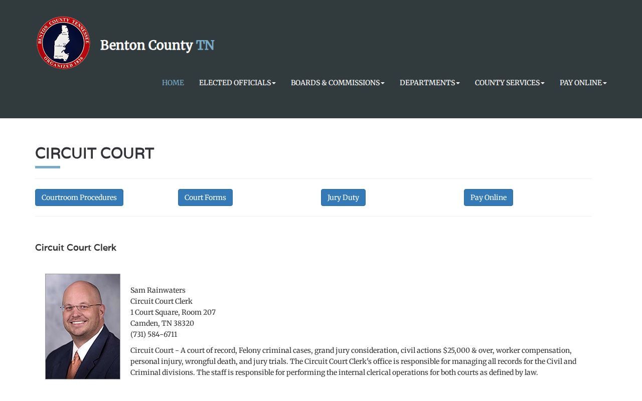 Benton County Circuit Court Clerk contact information for felony records