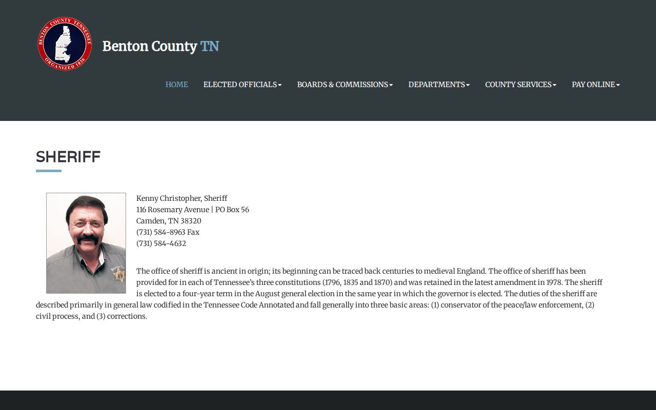 Benton County Sheriff's Office contact page, without a public warrant search